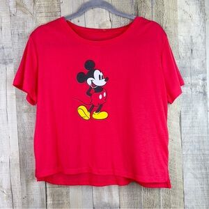 Disney Size XL Mickey Mouse Cropped Short Sleeve Crewneck T-Shirt w/2” s…